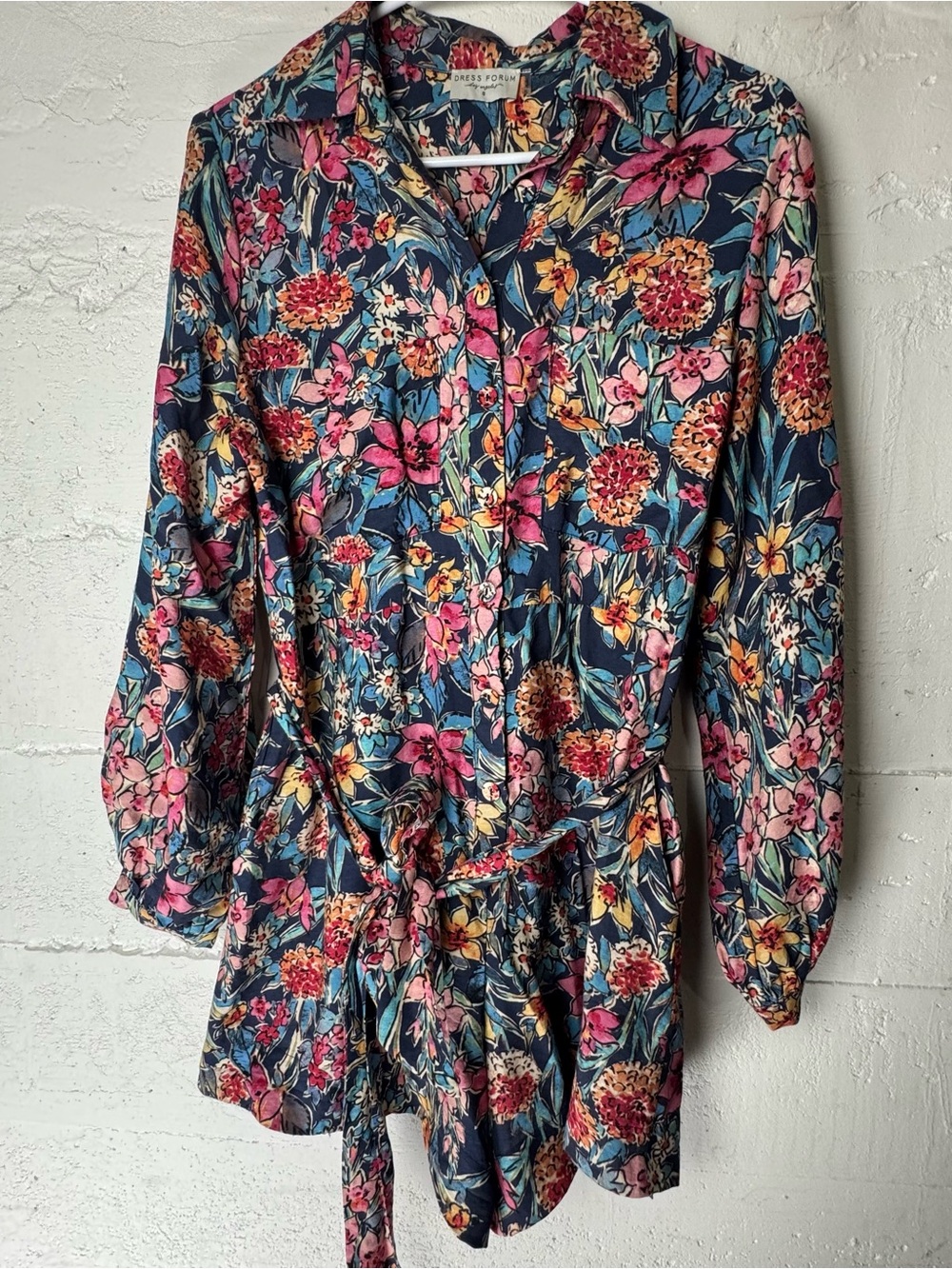 Dress Forum Navy Floral Button-Front Tie-Waist Floral Vacation Romper S Resort